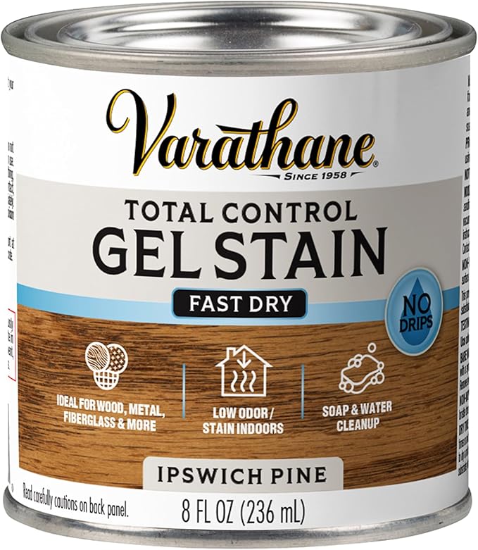 Varathane Total Control Gel Stain | Low Odor Water-Based Formula | Thick Gel Formula for Vertical Surfaces | Ideal for Wood, Metal & Fiberglass | Half Pint | Ipswich Pine