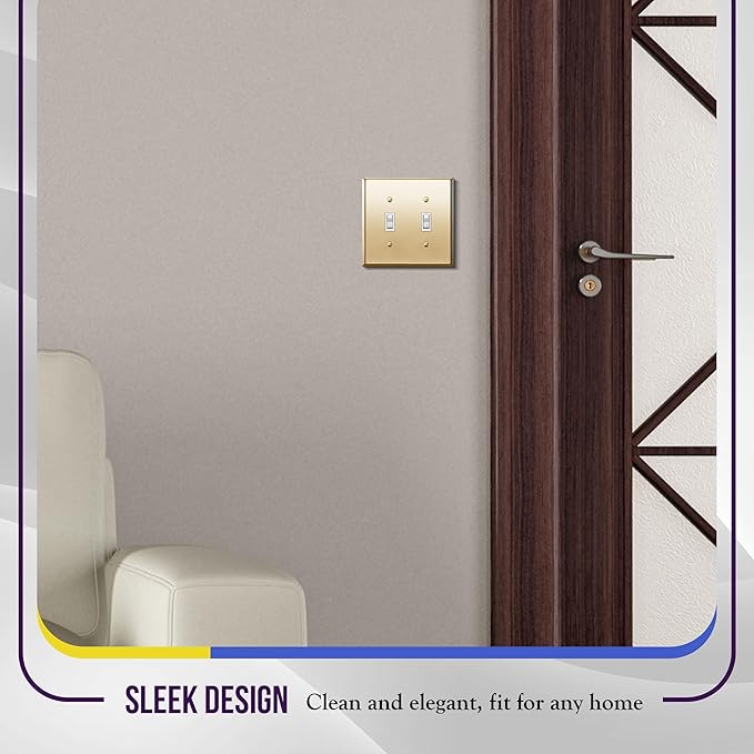 ENERLITES Toggle Light Switch Metal Wall Plate, Stainless Steel 201, Corrosion Resistant, Size 2-Gang 4.50" x 4.57", 7712-PB, Polished Brass, Gold
