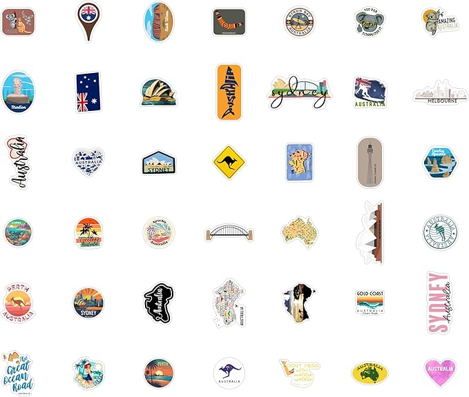 BulbaCraft Australia Stickers for Water Bottle and Laptop - Australia Party Supplies & Decorations, Waterproof Vinyl Decals, Australian Flag and Culture Stickers, Gifts for Women & Men