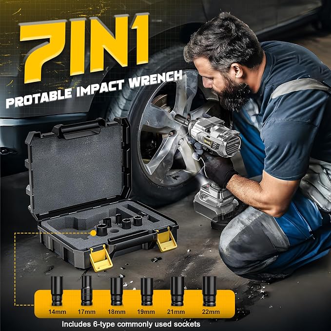 DIYtoolifz 1500Nm Cordless Impact Wrench 1/2" Compatible with Dewalt 20V | 1110 Ft-Lbs Brushless Motor; 3-Speed; 6 Pcs Sockets & Storage Case; For Tire Removal, Rusted Bolts & Heavy Equipment