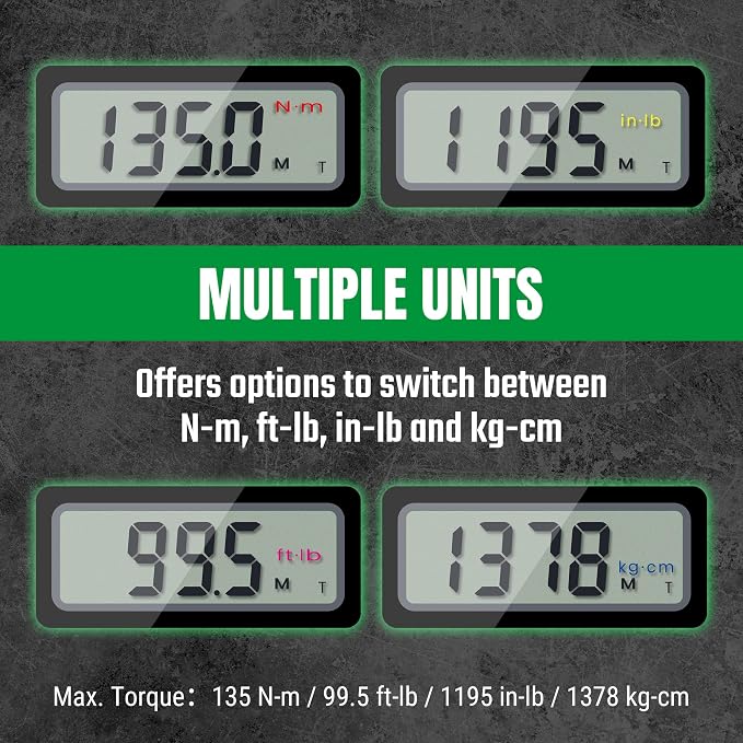 SK 3/8" Drive Digital Torque Wrench, 6.8 to 135 N-M, LED Display | Torquimetro, Four Units of Measure & Flash Notification