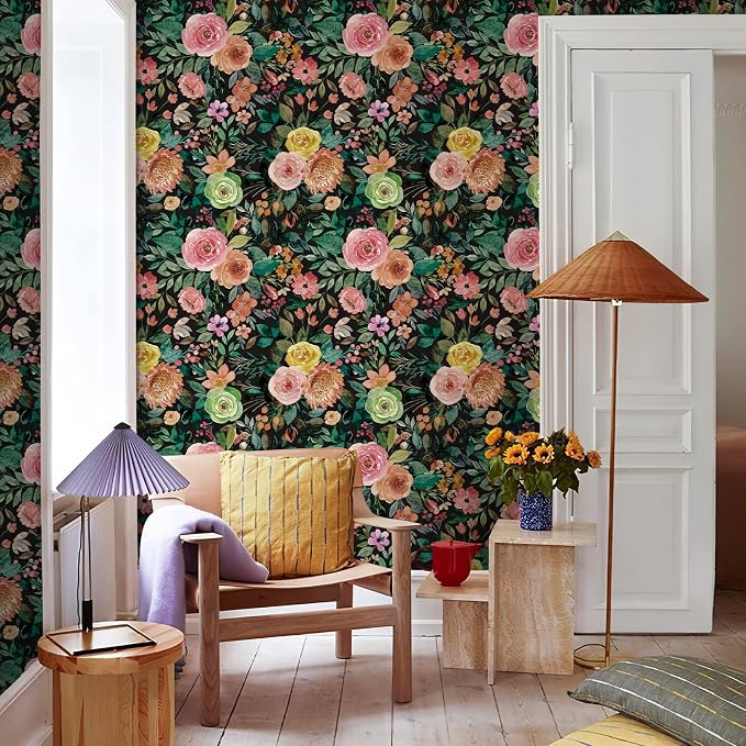 Floral Peel and Stick Floral Wallpaper for Bedroom Self Adhesive Boho Flower Wallpaper Kitchen Cabinets Furniture Decorative Renter Friendly