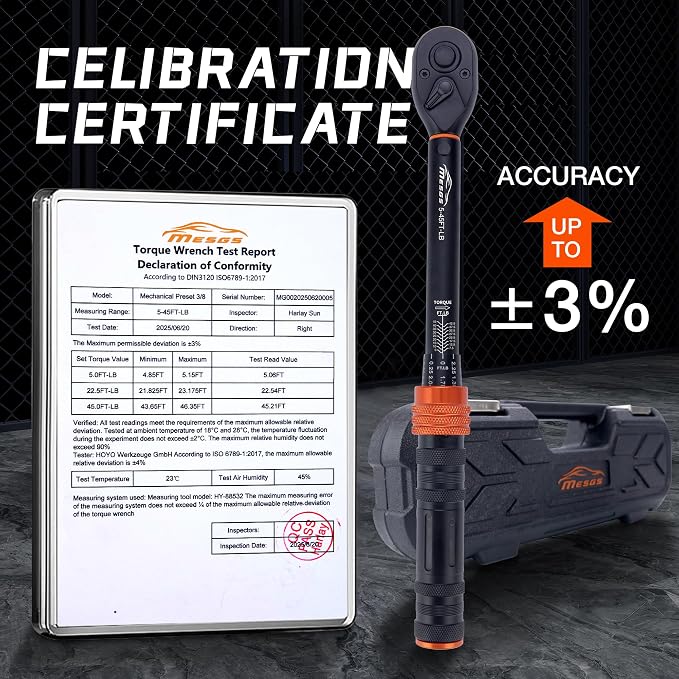 3/8-Inch Drive Torque Wrench, 5-45 Ft-Lb (6.8-61 Nm), 3% Accuracy, 72-Tooth Dual-Direction Mini Torque Wrench with Reversible Head, Quick Release, Dual Scale for Bike