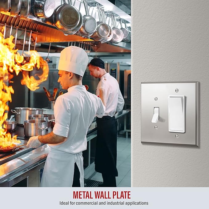 ENERLITES Combination Toggle Switch and DecoratorReceptacle Metal Wall Plate, Stainless Steel 201 Outlet Cover, Corrosion-Resistant, Mid-Size 2-Gang 4.88" x 4.92", 771131M-PC, Polished Chrome