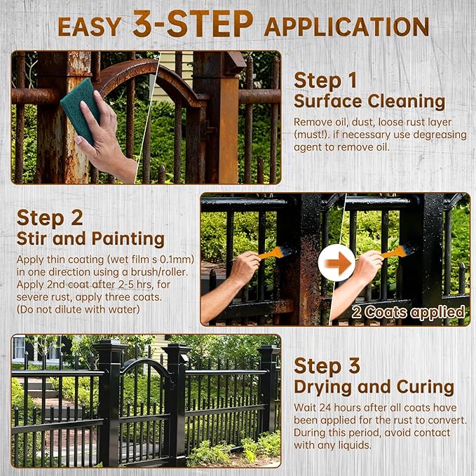 Black Rust Converter for Metal, 2-in-1 Rust Inhibitor Paint & Metal Primer Water-Based Rust Remover for Cars, Trailers, Fences, Industrial Tools, Long-Lasting Barrier 70oz