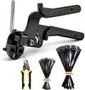 304 Stainless Steel Cable Tie Gun Kit, 300 Pcs Black | 304 stainless steel zip tie gun kit: 200 11.8in & 100 7.8in ties, cutter, tightens&cuts, rustproof for fence/farm/coop/pipe.