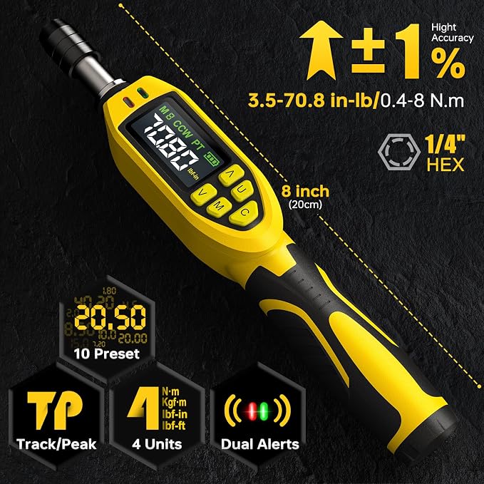 46-Pc Digital Torque Screwdriver, 3.5-70.8 in-lb, ±1% Precision Electronic Torque Screwdriver Set with Buzzer & LED, 1/4" Inch Pound Torque Driver with S2 Bits for Bike Repair & Scope Mounting