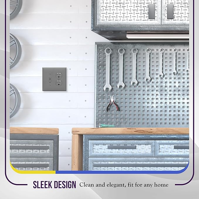 ENERLITES Combination Toggle Light Switch/Duplex Receptacle Outlet Wall Plate, Mid-Size 2-Gang 4.88" x 4.92", Polycarbonate Thermoplastic, 881121M-GY, Gray