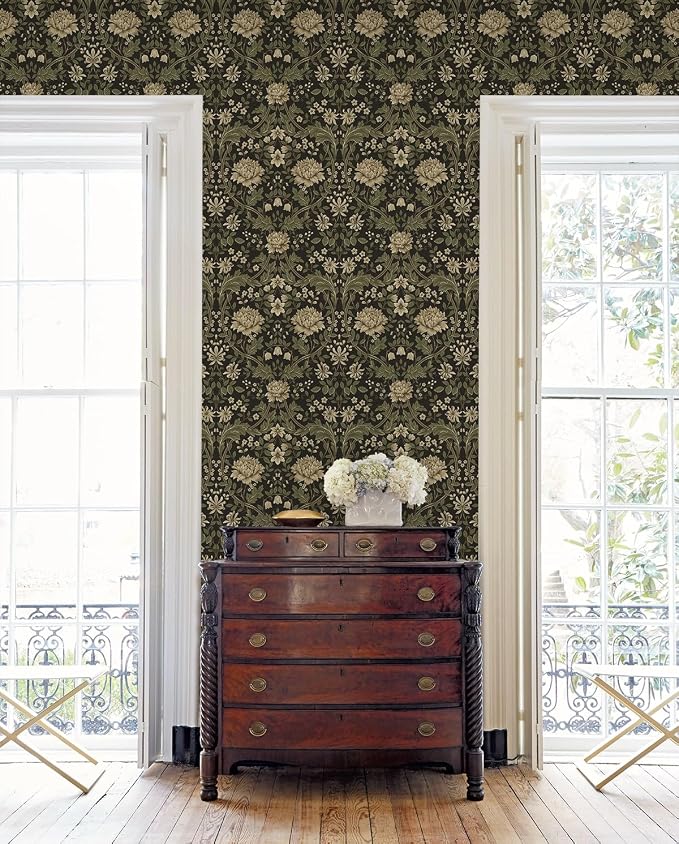 NextWall Honeysuckle Trail Floral Vintage Peel and Stick Wallpaper (Brown & Sage)