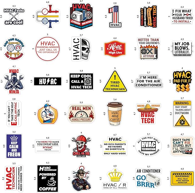 100Pcs HVAC Stickers Hard Hat, Water Bottle, Laptop – HVAC Toolbox Decals – Air Conditioning Stickers - Funny Hard Hat Decals - Gifts for Men & Women