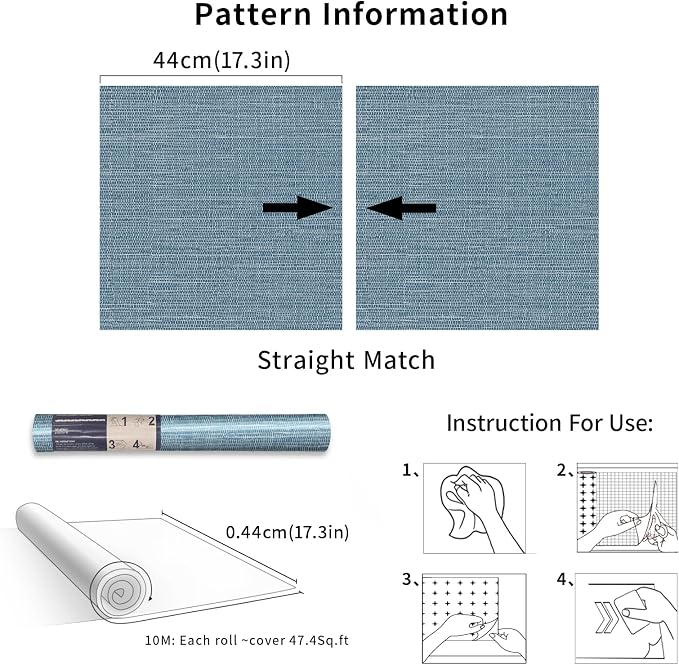 Simon&Siff Grey Blue Textured Grasscloth Peel and Stick Wallpaper 17.7"x394" Faux Grassweave Wallpaper Waterproof Self Adhesive Removable Wallpaper Mural for Home Decor Bedroom Kitchen Cabinet