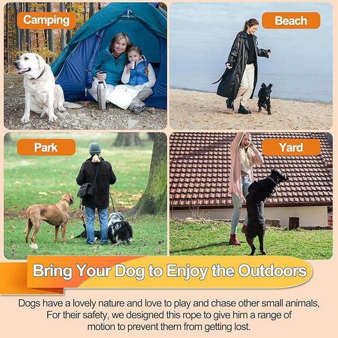 Tie Out Cable for Dogs,10/20/30/50/100FT Dog Leads for Yard Chew Proof,Heavy Duty Tie Out Cable for Large Dogs Up to 125lbs,Dog Runner Tether (Orange, 125Ibs 30ft)