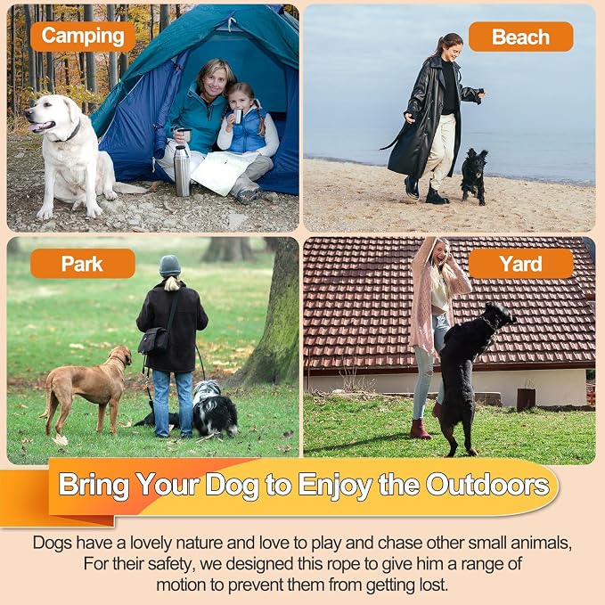 Tie Out Cable for Dogs,10/20/30/50/100FT Dog Leads for Yard Chew Proof,Heavy Duty Tie Out Cable for Large Dogs Up to 125lbs,Dog Runner Tether (Orange, 125Ibs 100ft)
