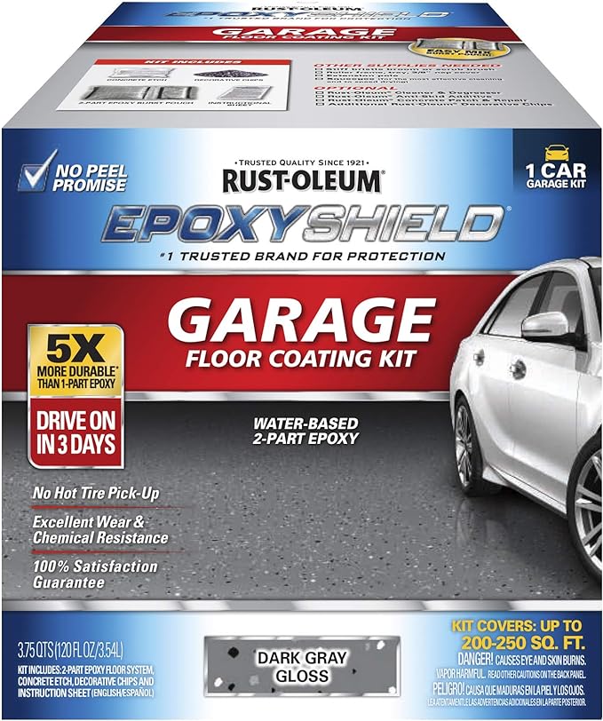 Rust-Oleum 327081 EPOXYSHIELD Garage Floor Coating Kit, 1 Car, Gloss Dark Gray