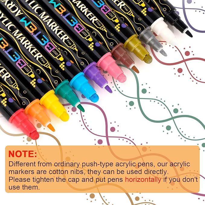 Betem 12 Colors Dual Tip Acrylic Paint Markers, Fabric Decorating Kits Premium Water-Based Acrylic Paint Pens Art Supplies for Fabric, Rock, Wood, Glass, Canvas, Ceramic, Teacher Appreciation Gift
