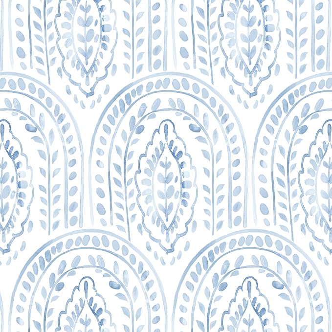 Peel and Stick Wallpaper Modern Wall Paper Boho Contact Paper Removable Wallpaper Peel and Stick Blue and White Self-Adhesive for Bathroom Bedroom Kitchen Wall Decor 17.3" x 118"