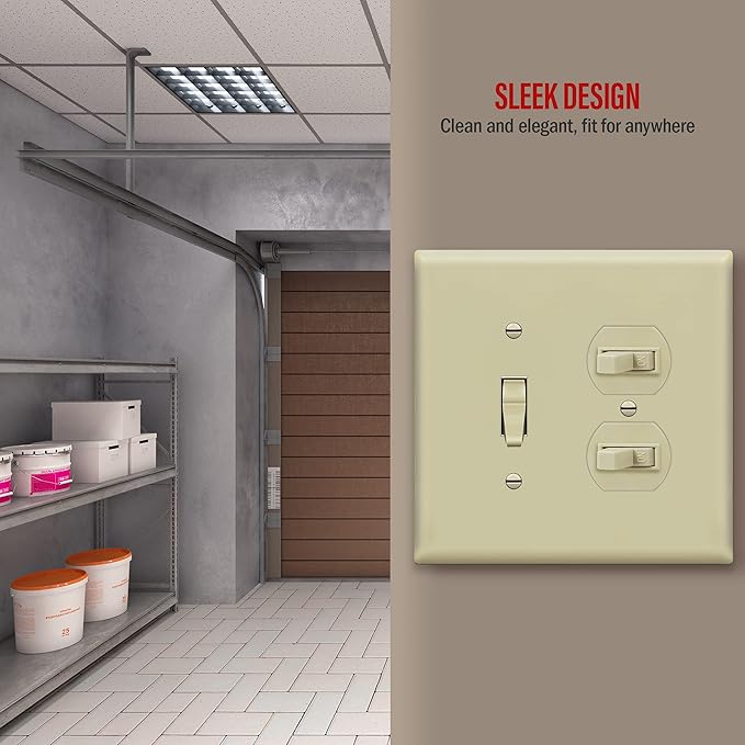 ENERLITES Combination Toggle Light Switch/Duplex Receptacle Outlet Wall Plate, Corrosive Resistant, Midway Size 2-Gang 4.88" x 4.92", 881121M-I