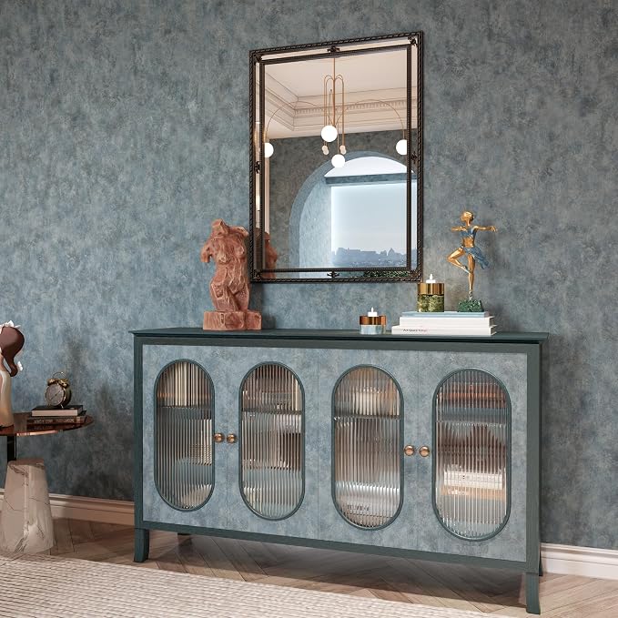 BAYYA Mid Century Modern Wallpaper Blue Concrete Peel and Stick Wallpaper Grey/Gray Industrial Wall Paper 16"x118" Rust Vintage Metallic Concrete Contact Paper for Bedroom Bathroom Living Room Wall