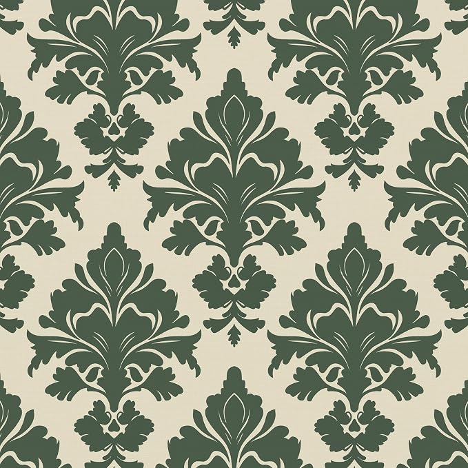 Vintage Green Floral Symmetrical Wallpaper Peel and Stick 17.5" x 118" Boho Leaf Pattern Self Adhesive Cantact Paper, Waterproof Removable Vinyl Wall Covering for Bedroom Living Room Cabinet