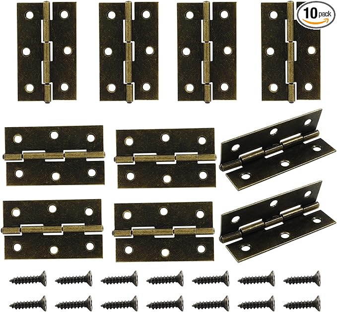10Pcs Oil Rubbed Bronze Door Hinges,2.5 Inch Iron Front Door Hinge,6 Hole Closet Exterior Door Hinges Heavy Duty,Antique Bronze Butt Hinge for Jewelry Box,Bedroom,Cabinet Door