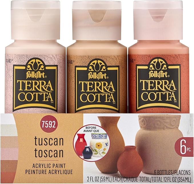 FolkArt Terra Cotta Acrylic Paint Set, Essentials 6 Piece DIY Terra Cotta Acrylic Paint Kit Featuring 6 FolkArt Colors For DIY Indoor & Outdoor Multi-Surface Craft Projects, 7592