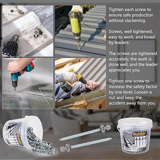 Metal Roofing Screws 10 x 3 inch, Gray Hex Head Sheet Metal Roof Screw with EPDM Washer for Corrugated Roofing (250Pcs)