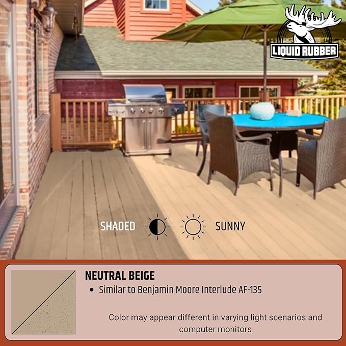 Liquid Rubber Cool Foot Deck Coating - Solar Protection Paint, Reduces Surface Temperatures by Up to 35%, Multi-Surface Cooling Decking Sealant, Waterproof, Durable Membrane, Neutral Beige, 1 Gallon