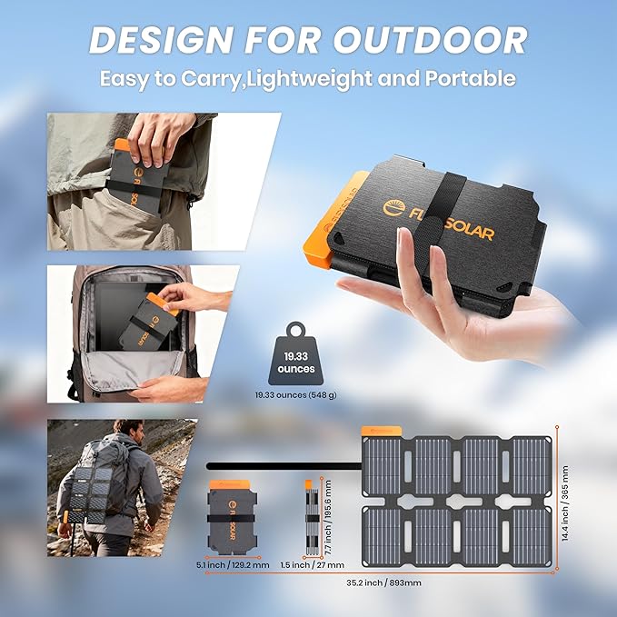 FlexSolar 25W Ultra-Portable Solar Panel Charger with Quick Charge, USB-A & USB-C Ports, Ultra-Lightweight for Outdoor Emergency Power, Backpacking, Hiking, and Camping