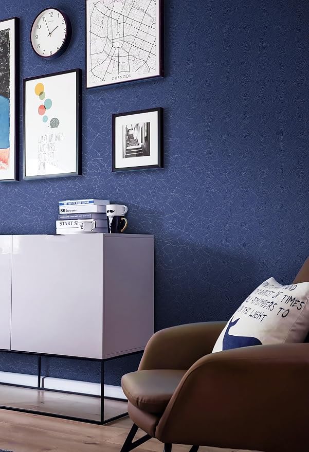 Safiyya Blue Silk Peel and Stick Wallpaper Textured Dark Blue Contact Paper Removable Wallpaper Silk Decorative Self Adhesive Wall Paper Vinyl Rolls 118"x 17.3"
