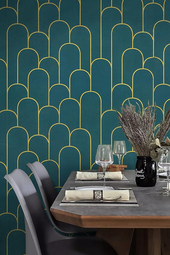 Yasinet Peel and Stick Wallpaper Green and Gold Wallpaper Dark Green Contact Paper Modern Geometric Removable Self Adhesive Wall Paper for Bedroom/Cabinet Waterproof for Bathroom Vinyl 197" x 17.3"