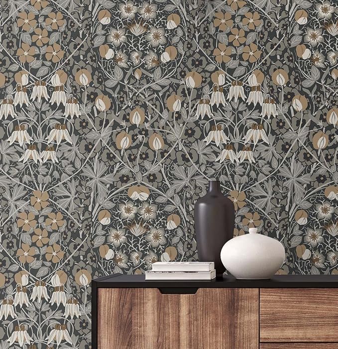 NextWall Tulip Garden Floral Peel and Stick Wallpaper (Wrought Iron & Chamois)