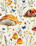 BOKEBEVE Mushoroom Wallpaper Peel n Stick Boho Beige Yellow 17.5 x 393.5In | Extra Long Removable Renter Friendly Vintage Floral Wall Paper for Bedroom Bathroom Cabinet Drawer Feature Accent Wall
