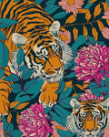 BOKEBEVE Tiger Floral Wallpaper Peel n Stick Vintage Orange 17.5 x 393.5In | Extra Long Removable Renter Friendly Jungle Tiger Wall Paper for Bedroom Bathroom Living Room Feature Accent Wall