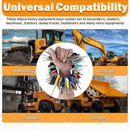 85 Heavy Equipment Master Keys Set, Construction Machinery Ignition Keys for Caterpillar CAT John Deere Takeuchi JCB Komatsu Kubota Hyster Volvo Yanmar Daewoo Excavator Dumper Dozer