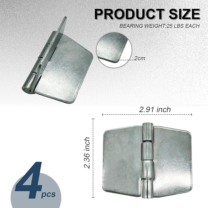 4 Pieces Heavy Duty Weldable Hinges, Steel Butt Hinge Design for Heavy Gates and Doors Corrosion Rust Resistant 2.4 x 2.9 inch