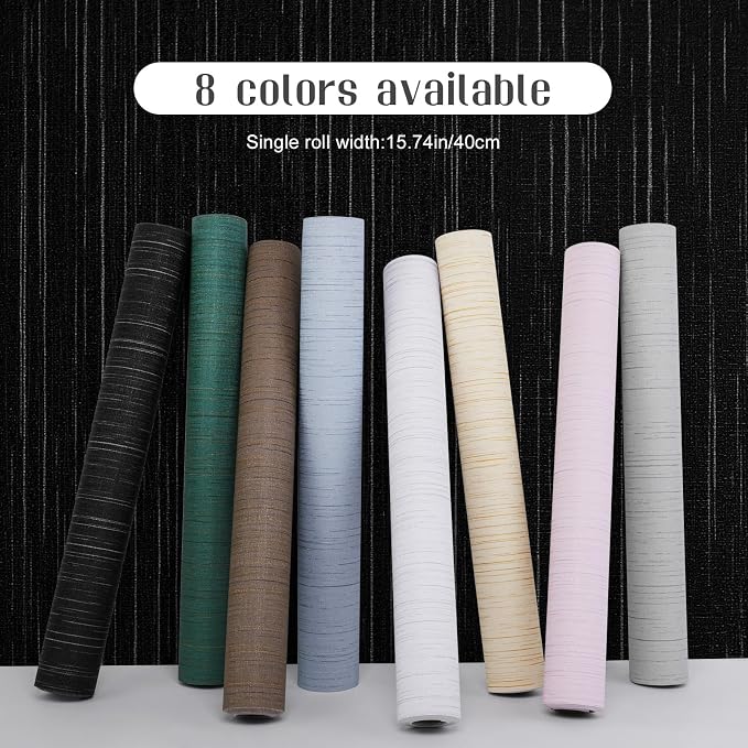 Black Grasscloth Peel and Stick Wallpaper Vintage Texture Removable Waterproof Wallpaper for Room Walls, Cabinets, Furniture, Drawers, Desk A Set of 23.6"x480"