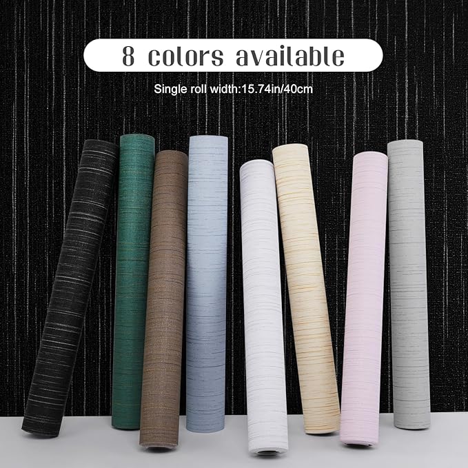Black Grasscloth Peel and Stick Wallpaper Vintage Texture Removable Waterproof Wallpaper for Room Walls, Cabinets, Furniture, Drawers, Desk A Set of 15.7"x300"