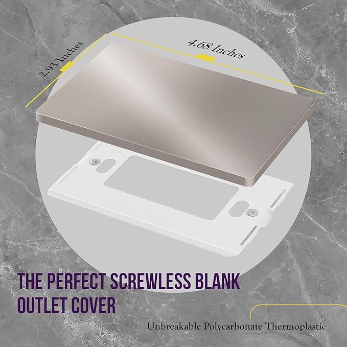 ENERLITES Screwless Blank Wall Plate, Child Safe Blank Device Outlet Cover, Standard Size, 1-Gang 4.68" x 2.93", Polycarbonate Thermoplastic, UL Listed, SI8801-NK-5PCS, Glossy, Nickel, 5 Pack