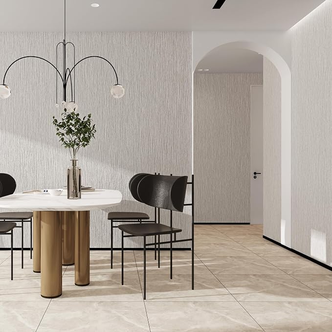 Haimin Grasscloth Wallpaper Textured 24in X 393in Fabric Contact Paper Wall Paper Textured Linen Peel and Stick Self-Adhesive Thick Vinyl Embossed Film Wallpaper (Beige Grey)