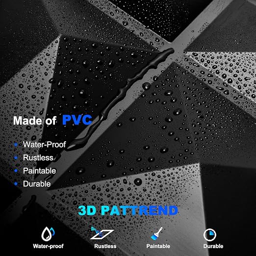 20 Pack 3D Wall Panels for Interior Wall Decor, 12''x12'' White Accent Diamond Panels for Gaming Room Bedroom TV Background, Black