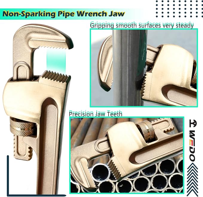 WEDO Pipe Wrench 30 * 250mm,Non-Sparking Pipe Wrench,Spark-Free Straight Plumbing Wrench,Aluminum Bronze