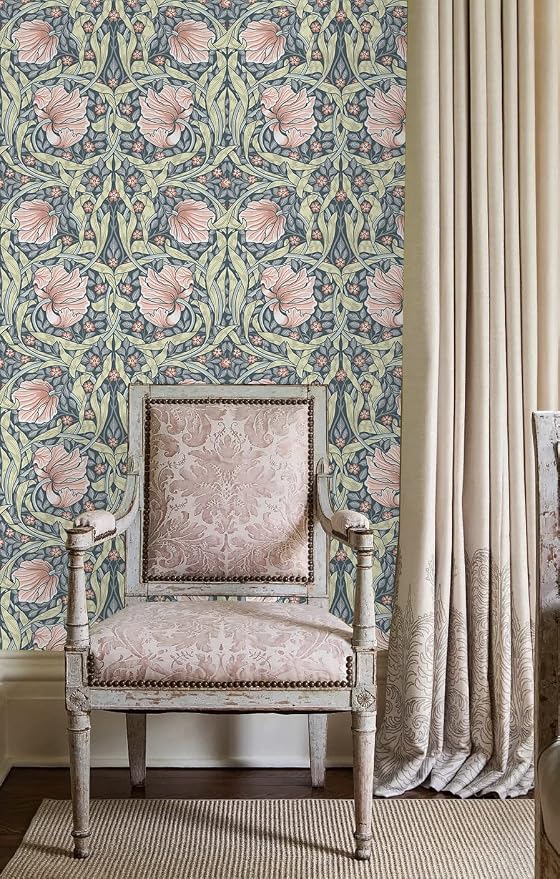 HAOKHOME Vintage Floral Wallpaper Peel and Stick Botanical Grey/Terracotta Wall Murals Home Kitchen Bedroom Decor by William Morris 17.3in x 32.8ft