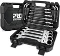 Prostormer 14-Piece Metric Flex-Head Ratcheting Wrench Set | 6-19mm Ratchet Combination Wrenches Kit, 72-Tooth, Cr-V Steel, Organizer Tool Box