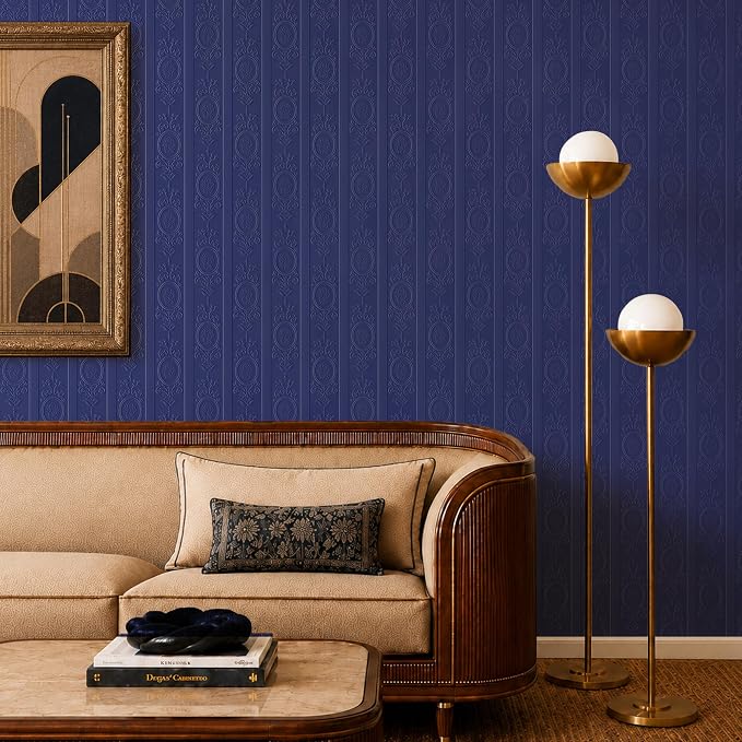 Navy Blue 3D Embossed Textured Peel Stick Wallpaper 17.3"x120" | Removable Renter Friendly Contact Paper, Waterproof Self Adhesive Wallpaper for Bedroom, Bathroom, Decor