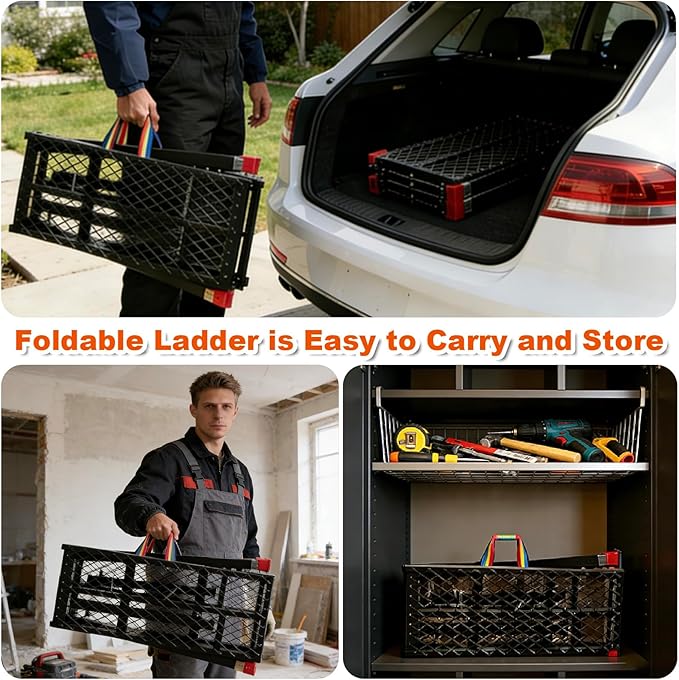 Foldable Scaffolding Platform, 70.9x15.8x35.8-61.4 Inch Heavy Duty Portable Work Platform with Adjustable Legs, 770 Lbs Capacity Platform Ladder for Stairs & Uneven Ground, Home Improvement