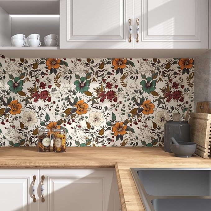 Danodoi Yellow Vintage Floral Peel and Stick Wallpaper 17.5" x 393" | Waterproof Vinyl Self Adhesive Removable Renter Friendly Floral Contact Paper
