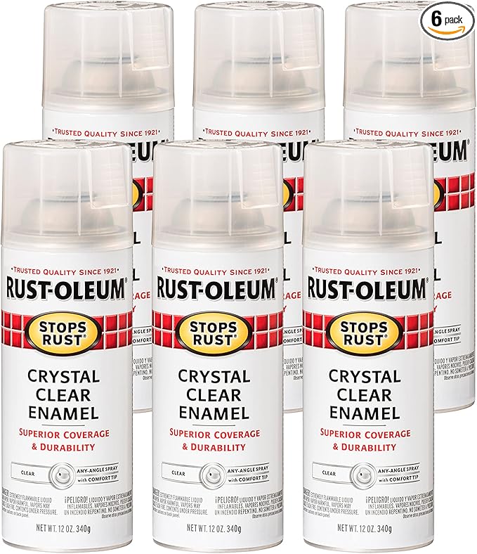 Rust-Oleum 7701830-6PK Stops Rust Spray Paint, 12 oz, Gloss Crystal Clear, 6 Pack
