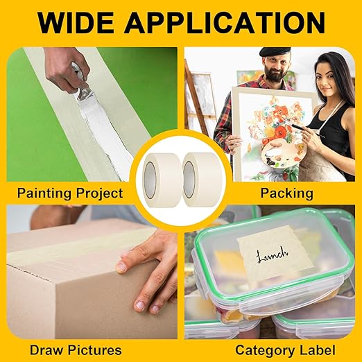 ToLanbbt Masking Tapes Bulk 2 Inch 10 Packs White Painters Drafting General Using Tapes for Painting, Craft Art, Label, Packing, Office, School, Home, 2 Inch x 55 Yards x 10 Rolls (550 Total Yards)