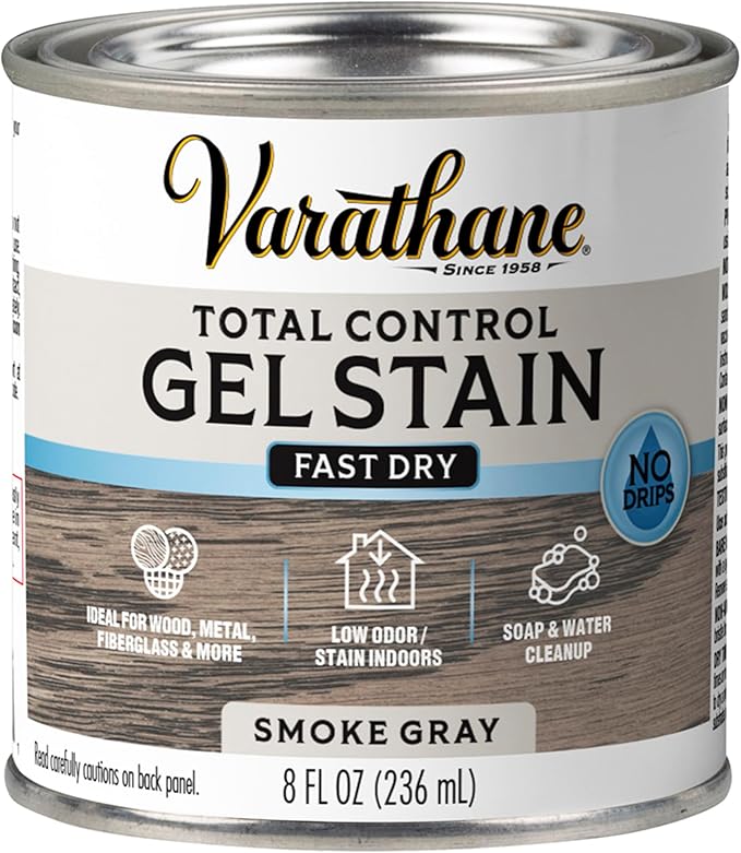 Varathane Total Control Gel Stain | Low Odor Water-Based Formula | Thick Gel Formula for Vertical Surfaces | Ideal for Wood, Metal & Fiberglass | Half Pint | Smoke Gray