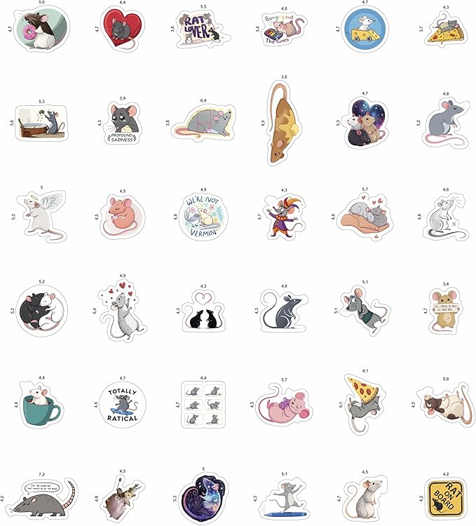 100Pcs Сute Rat Stickers for Water Bottle, Laptop - Funny Rat Gifts, Party Supplies & Party Decorations - Mouse Stickers and Decals - Gift for Women & Men
